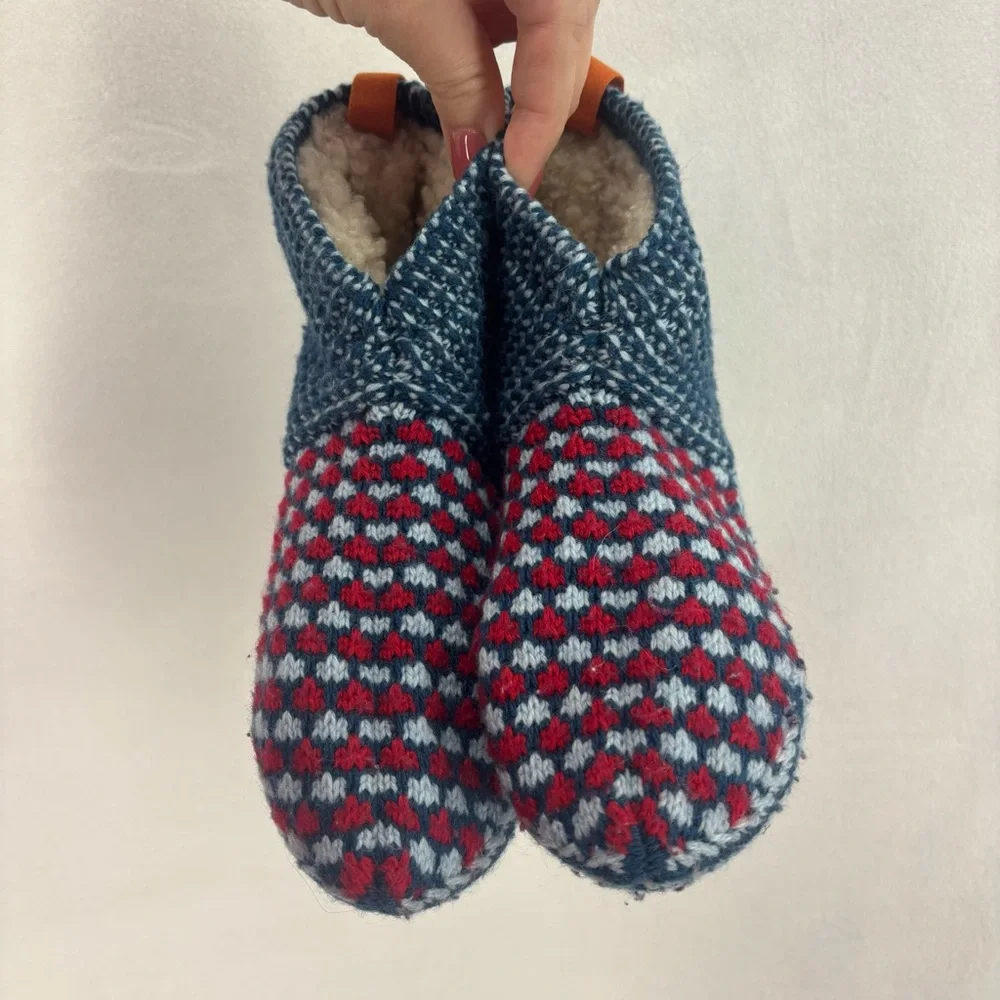 Bombas Kids Slipper Socks Youth Size 1 5 Blue Red Gripper Cozy Knit